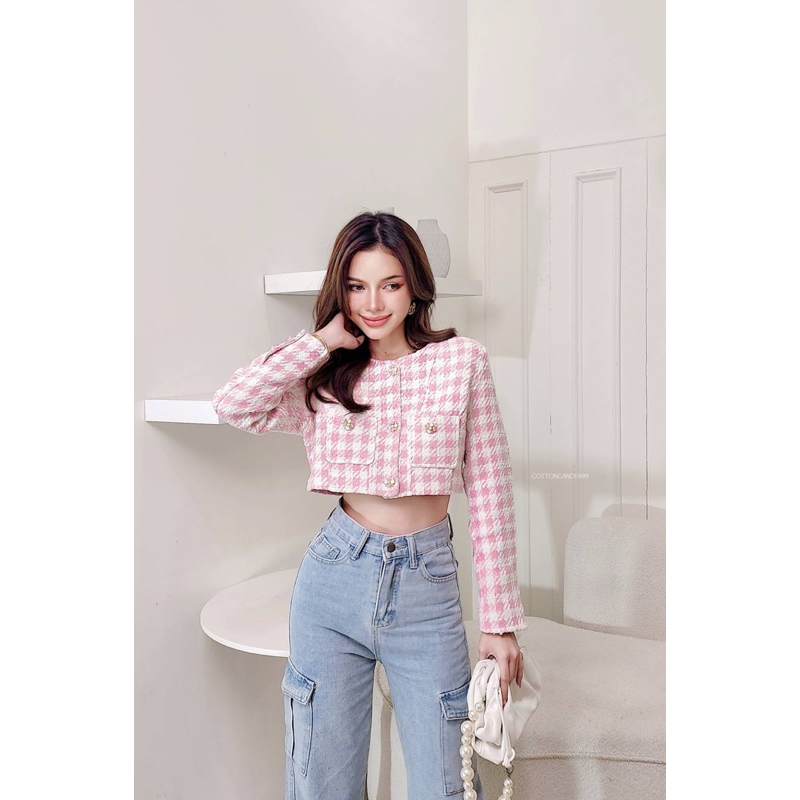 Gina Blazer (Korean Houndstooth Premium Crop Blazer Cotton Candy Import Bangkok)