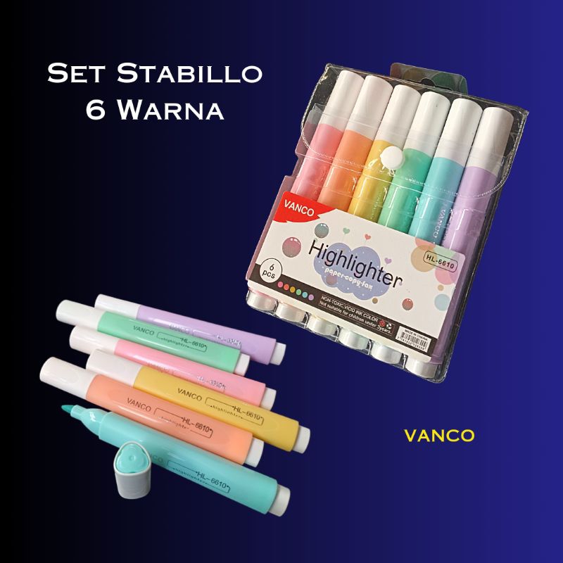 

Vanco Stabillo Set 6 Warna | Highlighter Set 6 Colors | Stabilo Vanco