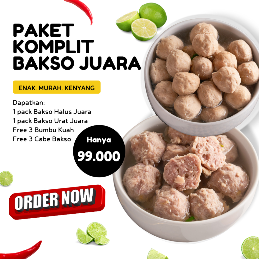 

Paket Komplit Bakso Juara Bakso Halus Urat Sapi Warisan Ibu