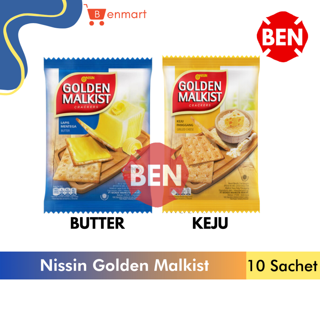 

Nissin Golden Malkist Crackers BUTTER / KEJU PANGGANG 1 Renceng 10 Sachet Lapis Mentega