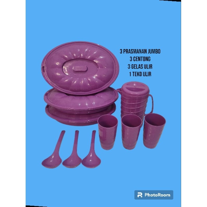 WADAH SAYUR JUMBO / PRASMANAN JUMBO SET 10 PCS ( 3 PRASMANAN JUMBO, 3 CENTONG, 3 GELAS ULIR , 1 TEKO