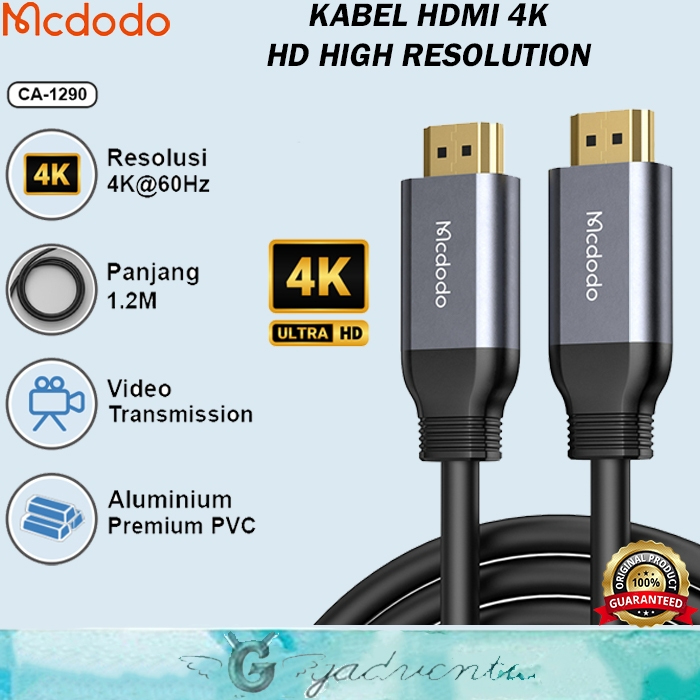 Mcdodo Ca-127 Kabel Hdmi To VGA / Hdmi to Hdmi / VGA to VGA Hd 4k 8k Display Cable Converter Audio Video Ps4 Pc Laptop Komputer Sambungan Layar Monitor Premium Nylon Braided-HDMI To HDMI 1.2M