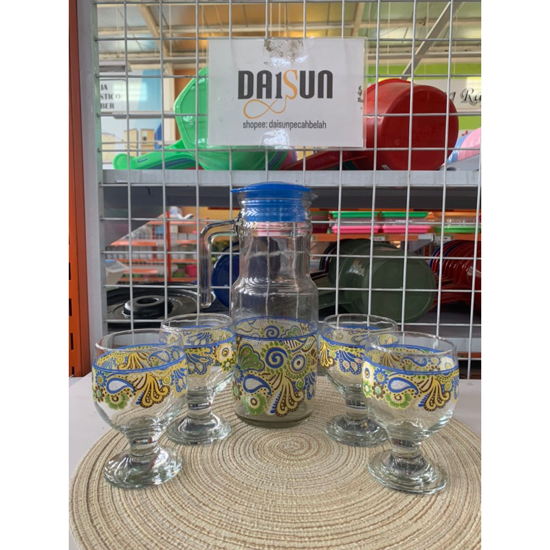 ESKAN SET BELING/KACA ISI 4 GELAS MOTIF WARNA TEBAL MURAH DS1094
