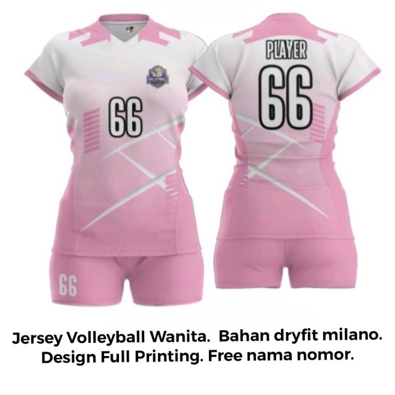 Setelan Jersey Voli Volleyball Jersey Futsal Jersey Bola Cewek Perempuan Wanita Full Printing Pink P