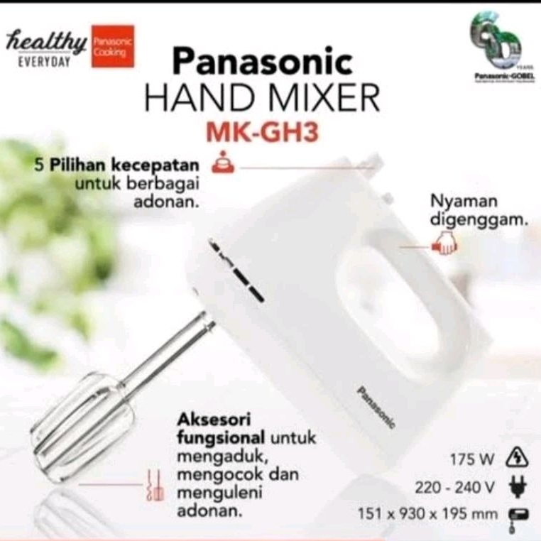 aj MIXER PANASONIC MKGH3WSR MK GH3 WSR HAND MIKSER TANGAN PORTABLE MENGADUK MELUMAT UNTUK BIKIN MENC