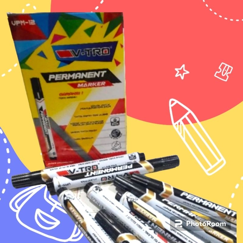 

Spidol Permanen Permanent High Quality teknologi Jepang Hitam V-TRO | 12 pcs