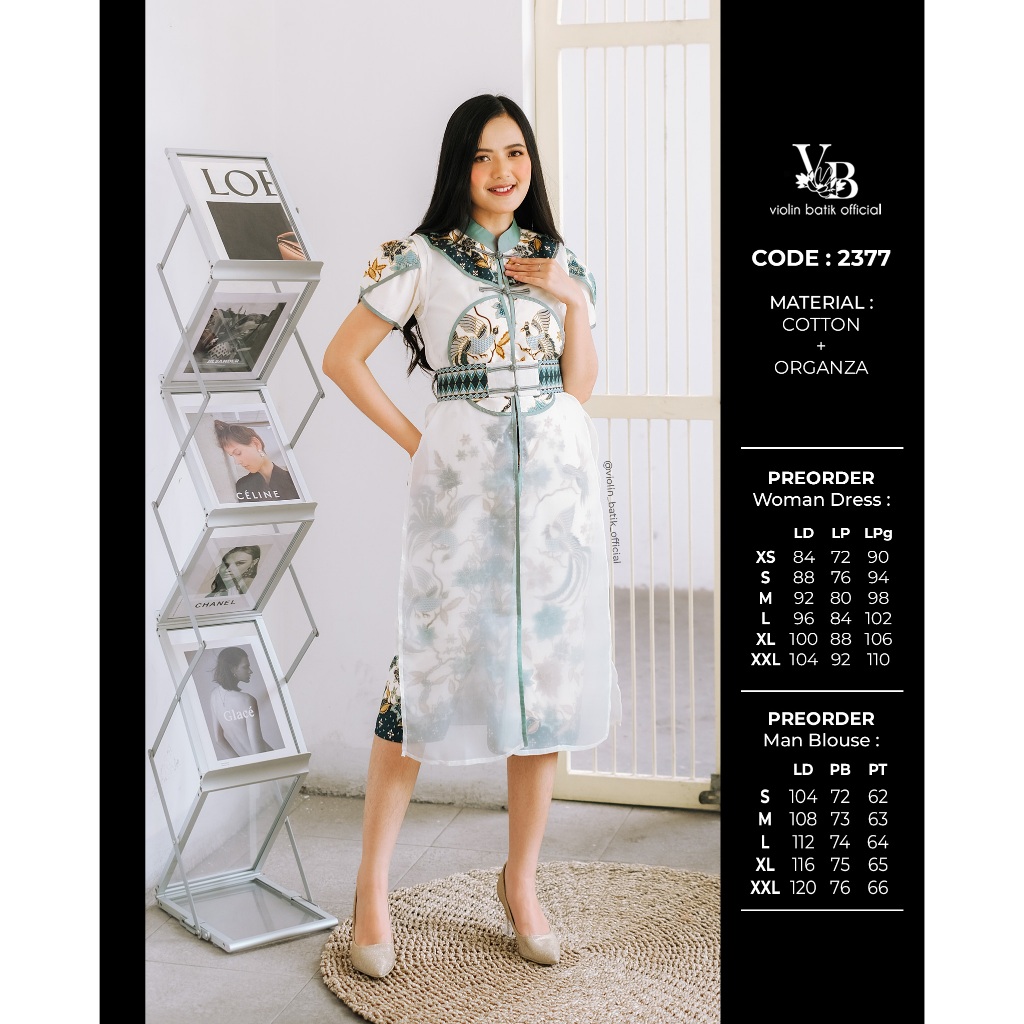 Dress Batik Katun Tosca Cheongsam Outer Organza 2377