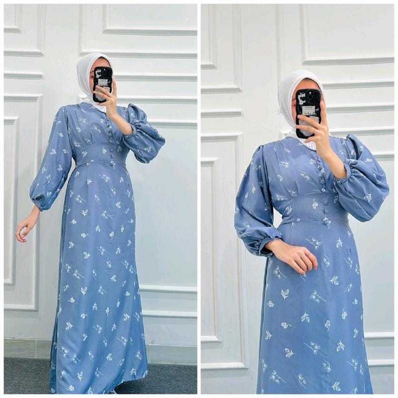 KOHZEN - ZFS GAUN DRESS MAXI PEREMPUAN KEKINIAN TERBARU JEAN / Adeline Maxi Dress Shakila / Neck Flo