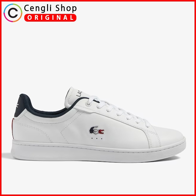 SEPATU SNEAKER KULIT LACOSTE PRIA ORIGINAL CASUAL KETS ASLI PUTIH LM02