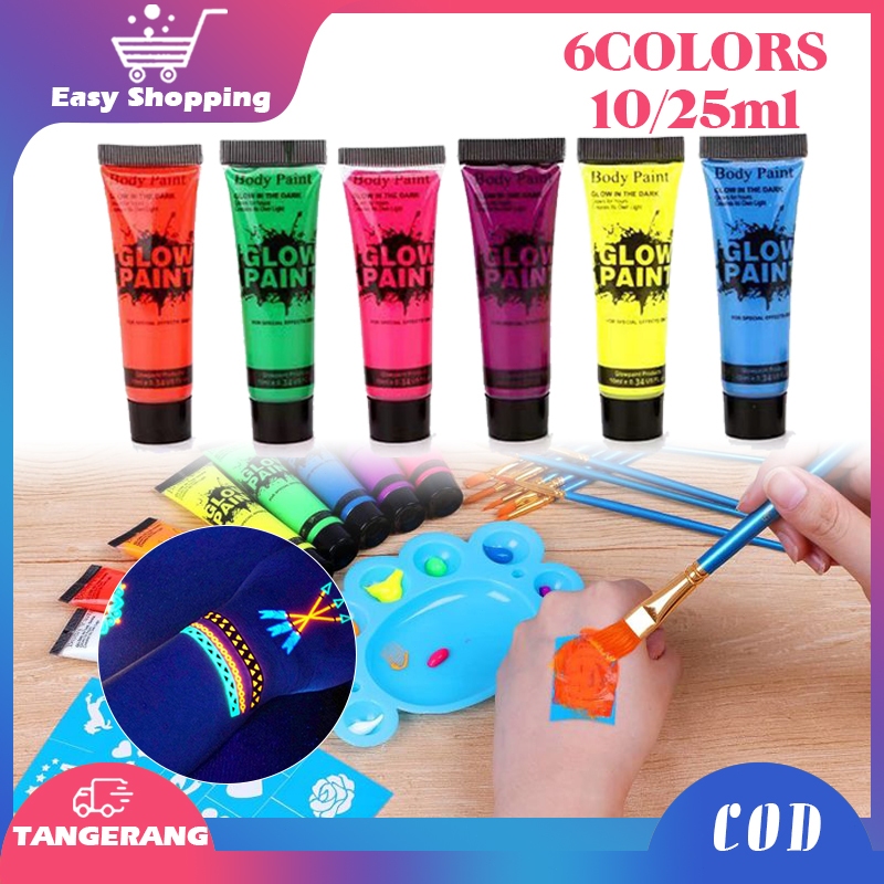 

6pcs Body Face Painting Glow In The Dark 25ml Cat Wajah Painting Uv Face Paint Face Painting Murah Neon Night Fluorescent