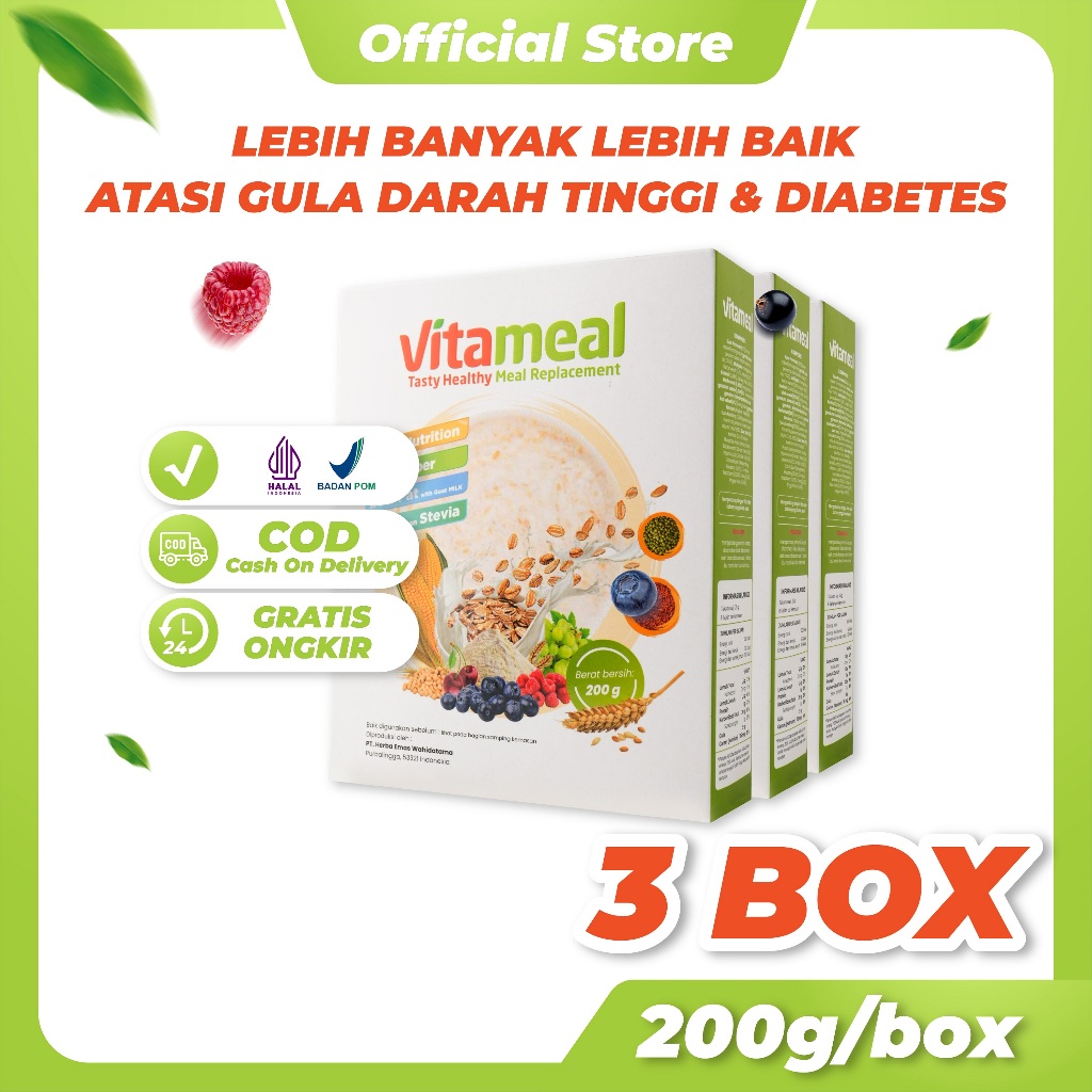 

VITAMEAL 3 Box Sereal Multigrain cemilan sehat untuk diet Pengganti Nasi Bantu Turunkan Gula Darah Cegah & atasi Diabetes Kolesterol Gula Alami sehat Meal Replacement Oat