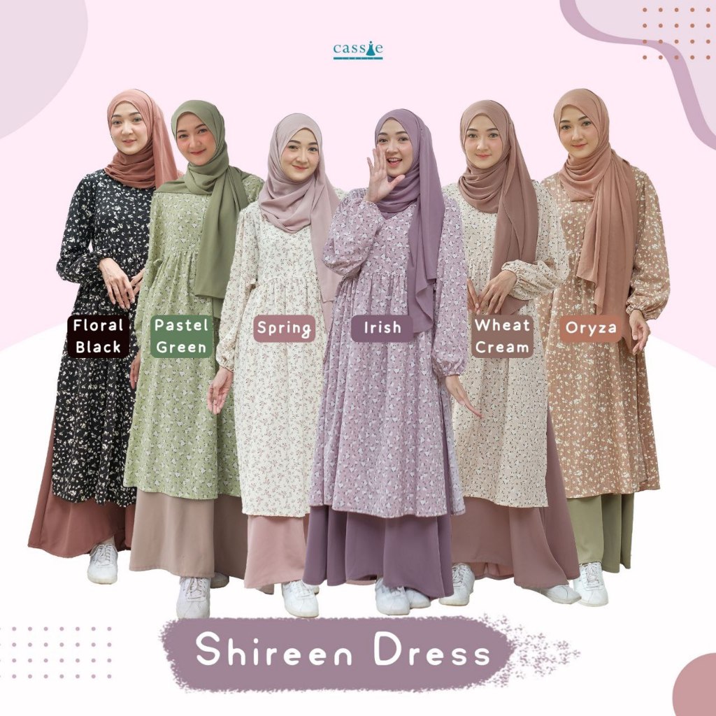 GAMIS KOREA KOMBINASI MOTIF BUNGA DAN POLOSAN SHIREEN BY CASSIE | Gamis Bahan Crinkle & Royal Twist|