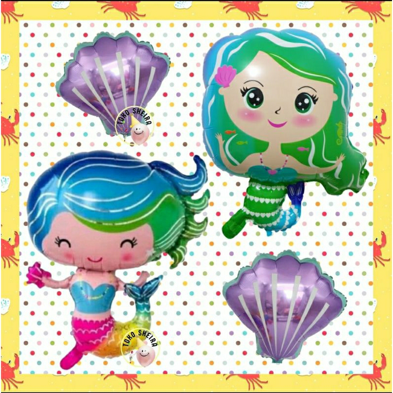 Balon Mermaid Jumbo 60 cm Balon Kerang Laut Ungu Cake Topper Mermaid Putri Duyung Balon Bogor