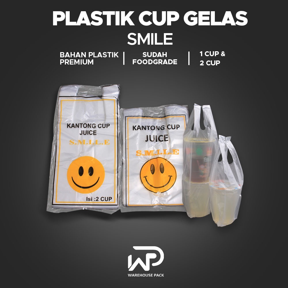 (50 PCS) Plastik Cup Gelas Smile | Kantong Plastik Minuman 1 cup 2 Cup | Kantong Kresek Bening