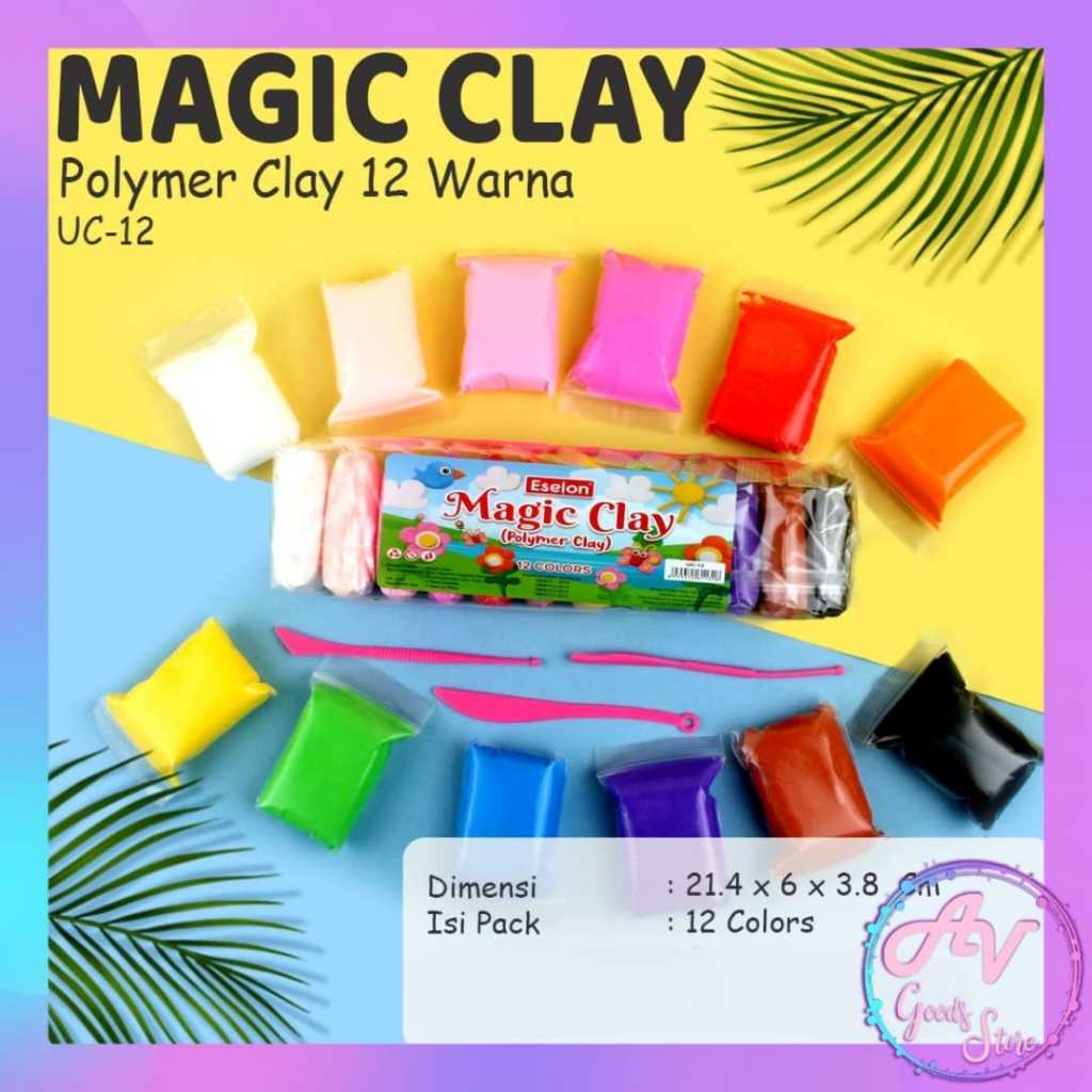 Magic Clay 12 Warna / Polymer Magic Ultra Light Clay 12 colors / Clay Warna-warni Lucu