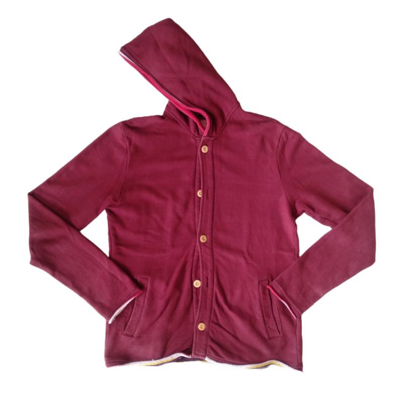 Kasual Streetwear Fleece Hooded Jacket Vintage Junred Japan Merah Maroon