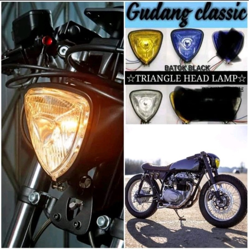 refektor depan triangle lampu depan headlamp segitiga custom cb japstyle rxk chooper dan motor lain