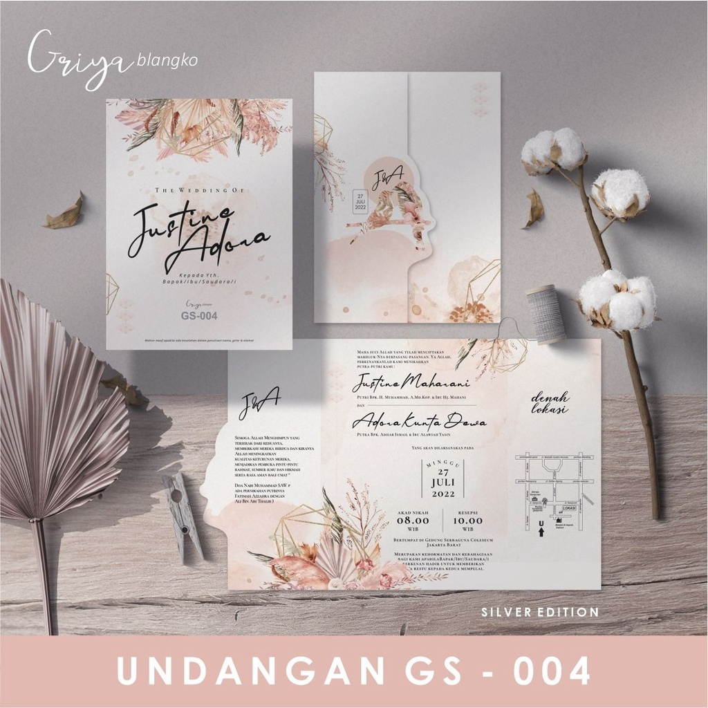 Griya GS 004 Undangan Pernikahan Sudah Cetak Siap Pakai Free Plastik dan Label | Kertas Blangko Unda