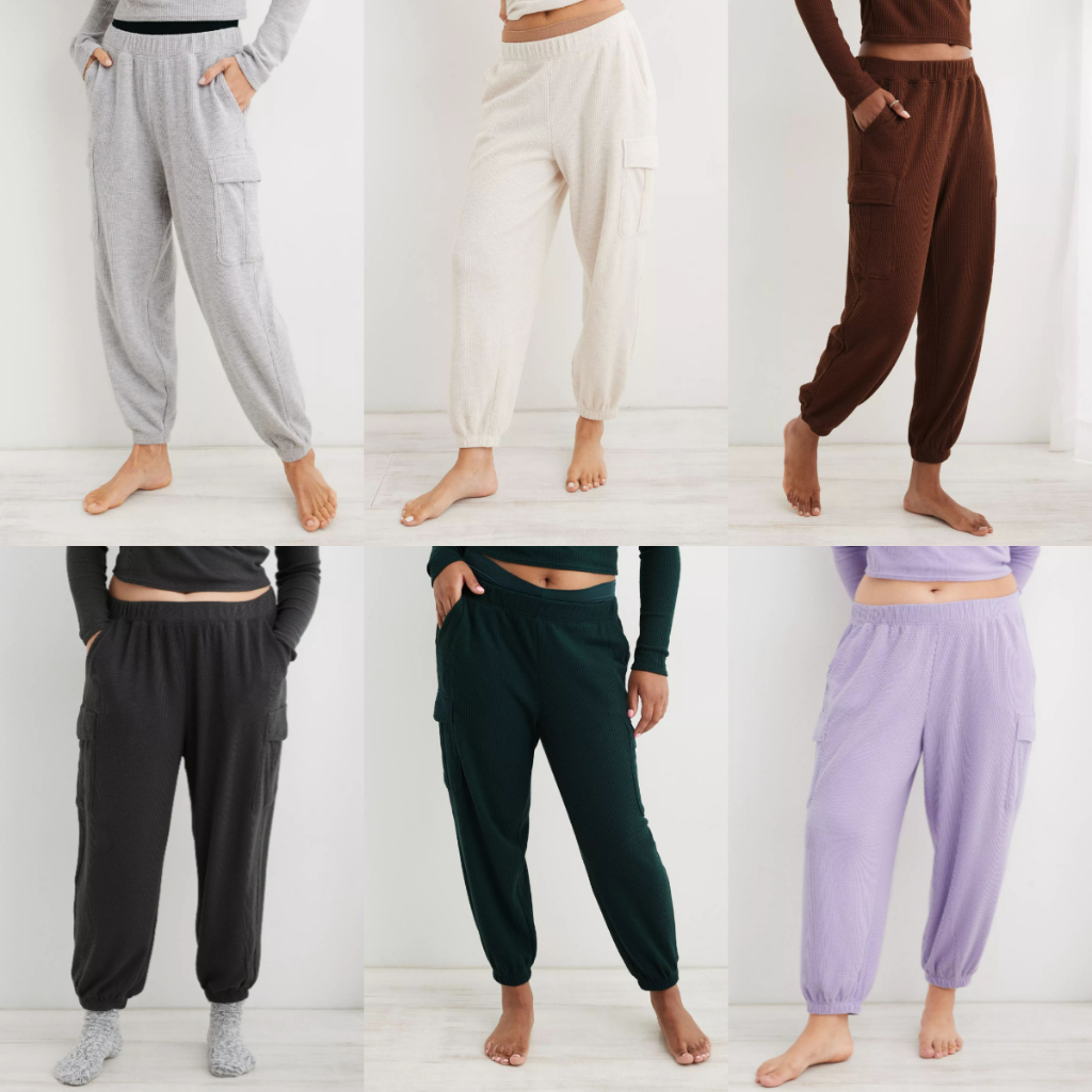 Celana Jogger Wanita AERIE Traveler Waffle Cargo Jogger
