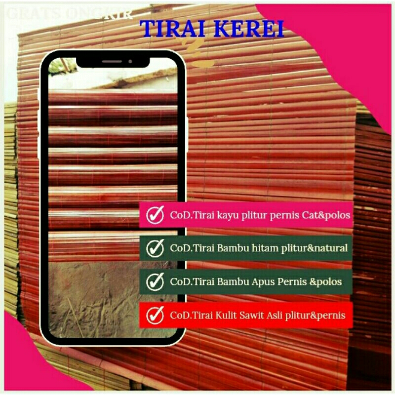 Tirai Kulit Bambu Sawit Halus Katrol Gulung
