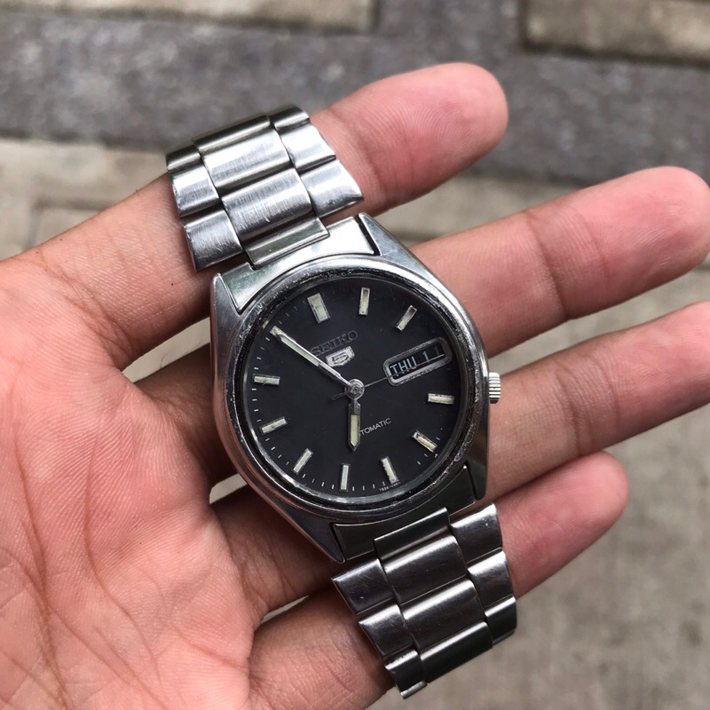 jam Tangan vintage Seiko 5 military Black Dial Automatic japan original judul kuno