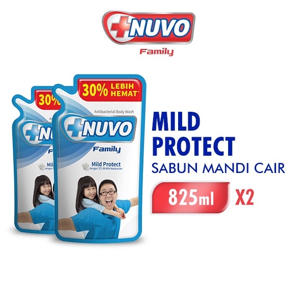 Semangat Abis Kode2y2Xm Nuvo Family Sabun Mandi Cair Mild Protect Biru Pouch 825Ml X2