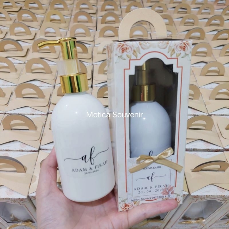 Souvenir Pump Botol Sabun Oval 250ml Box Motif sablon