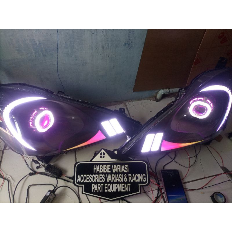 Headlamp Honda Jazz 2008-2014 Drl Alis Rgb.Custom Lampu Depan Honda Jazz Rgb 2008-2014