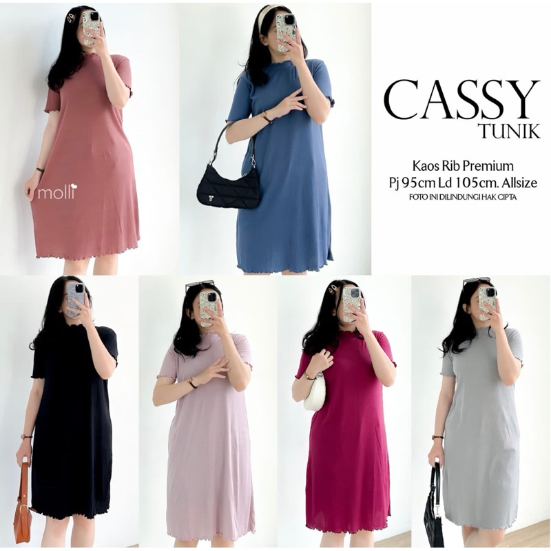 CASSY TUNIK • MOLLI • mini dress kaos rib premium basic polos