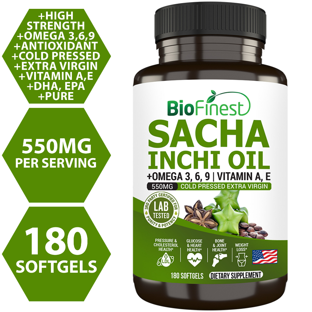 Biofinest Sacha Inchi Oil 550mg  - Omega 3 6 9 Vitamin A E DHA EPA Heart Brain Eye Bone Joint Skin -