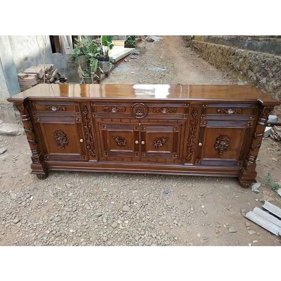 bufet tv kayu jati ukiran / lemari pendek jati / kabinet jati ukiran / bufet tv ukiran jepara ukuran