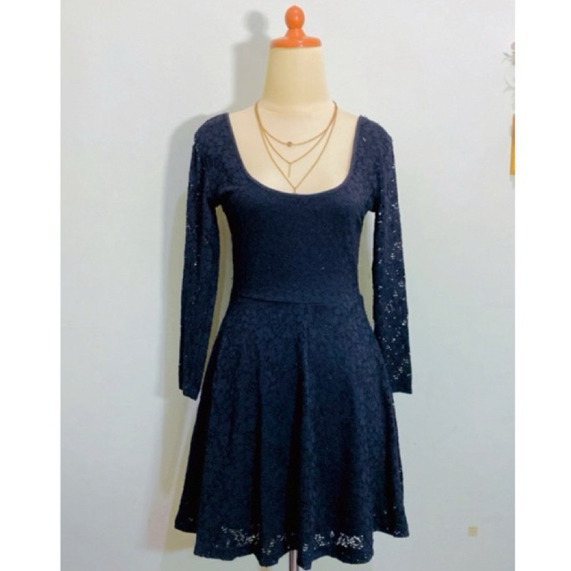 Dress gaun vintage korean parisian look bahan brukat brokat lace renda premium brandReyhan motif bun