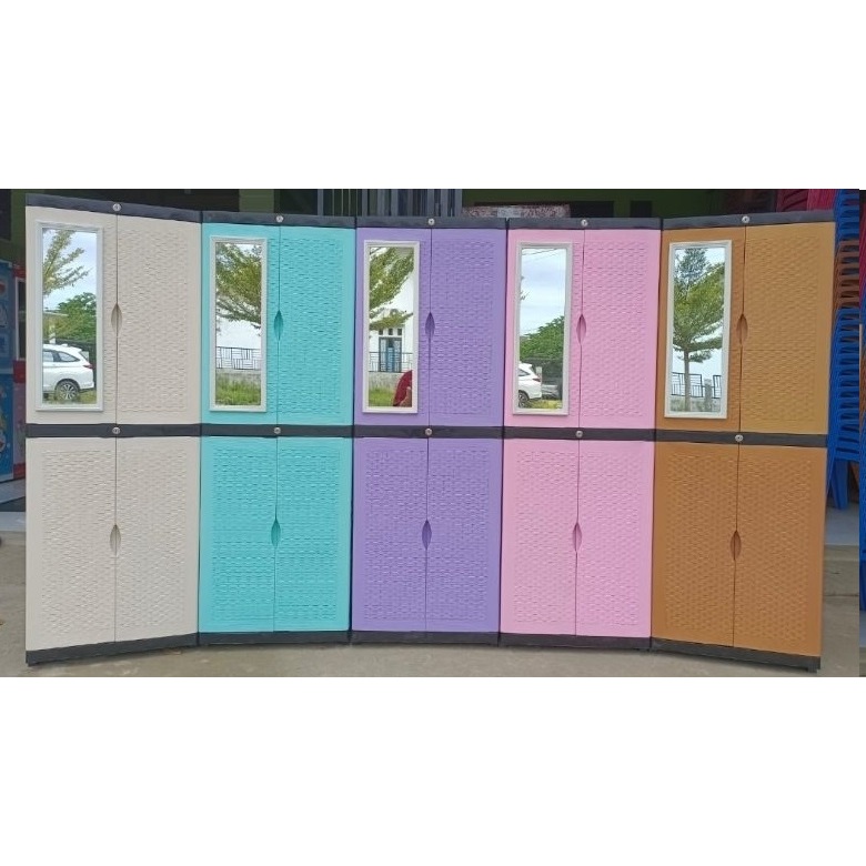 Lemari Plastik Lemari Pakaian Plastik Susun KACA dan KUNCI susun