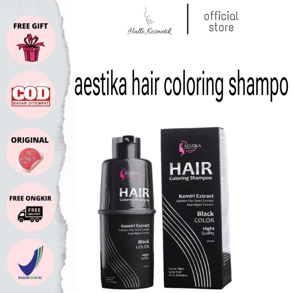 Aestika Hair Coloring Shampoo - Shampo Penghitam Rambut Uban Permanen Original Halal - Shampo Penghi