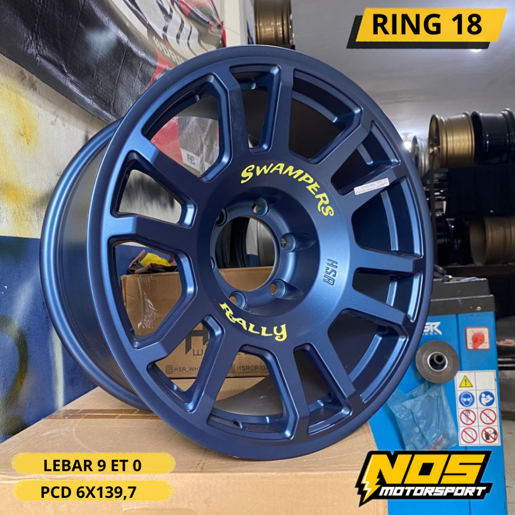 Velg racing pajero fortuner ring 18 HSR SWAMPERS lebar 9 pcd 6x139,7 et 0 dark blue glosy rally look