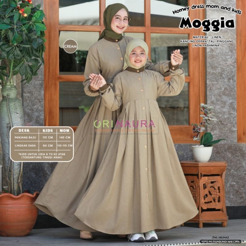 Moggia Dress Original Ori Naura - Couple Gamis Polos Linen Ibu Anak - Sarimbit Katun Ibu Anak Lebara