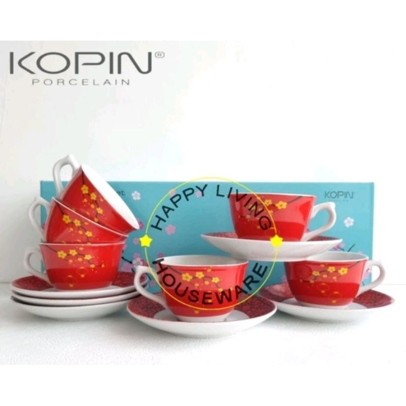 12pcs Imlek Sakura Cup & Saucer Set Cangkir.