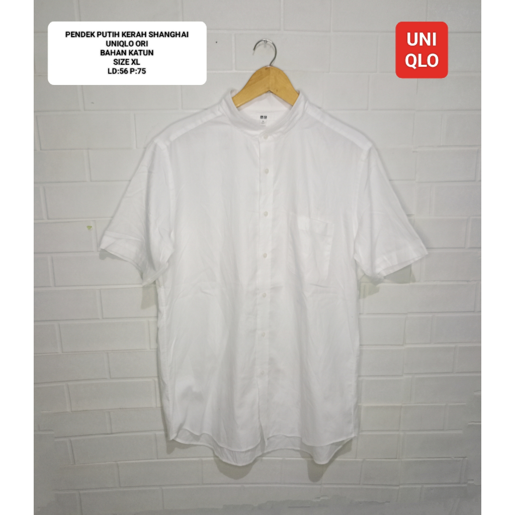 KEMEJA PENDEK SHANGHAI PUTIH UNIQLO ORI SIZE XL BAHAN KATUN