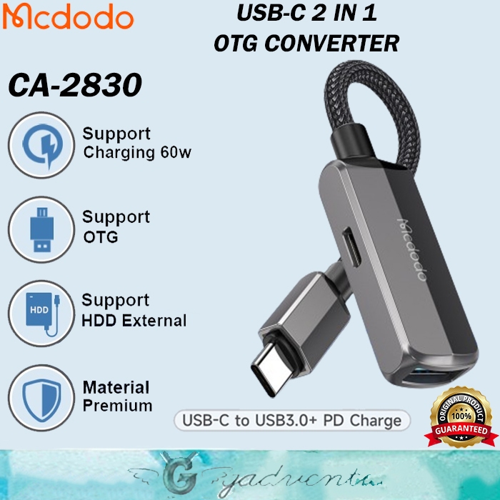 MCDODO CA-2830 OTG Type C 2in1  to USB 3.0 + Usb C Female Charging Connect Flashdisk HD Hard Disk Ek