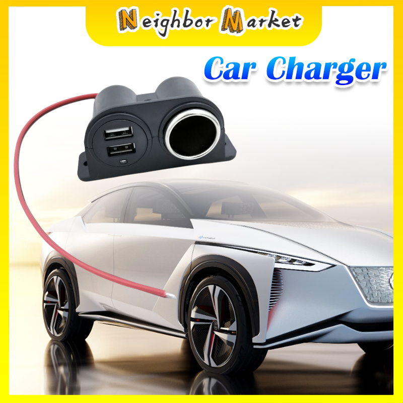 Adapter Charger Mobil 2 USB Port + Cigarette Lighter Plug Adapter 3.1 A