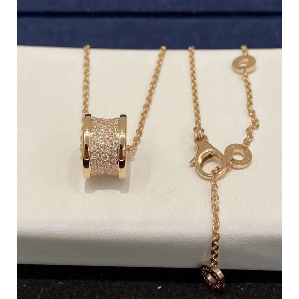 17K Emas Real Legit Gold BV&G  B ZERO1 Spring Pendant Double Ring Collar Necklace