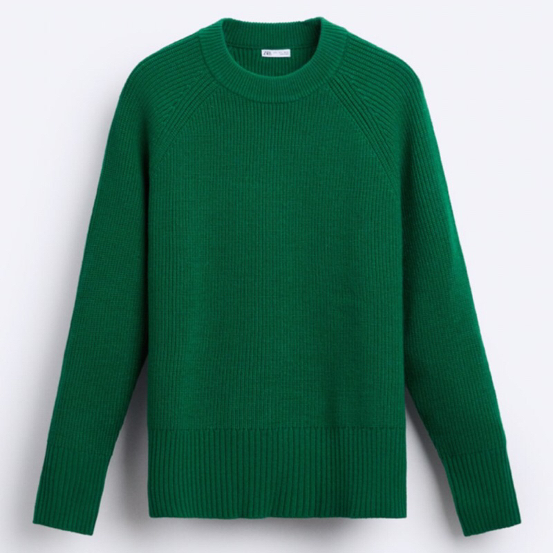 ZARA Men Textured Sweater Pria Lengan Panjang Green