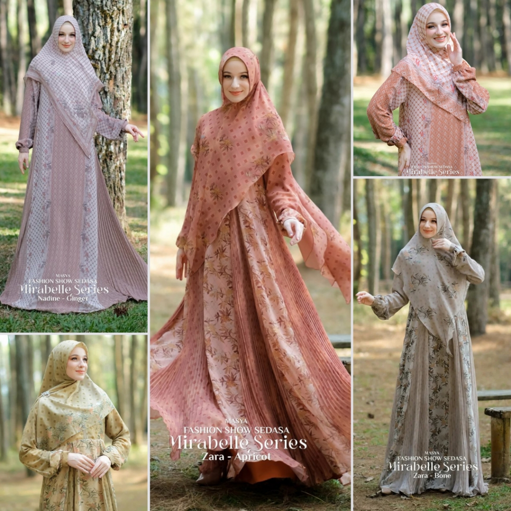 Set Gamis Dress Ceruty Babydoll Printing Premium Syari Branded Merah Bata - Coklat Susu - Mocca - Ol