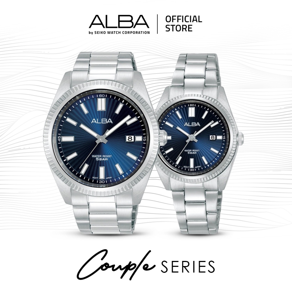 ALBA Jam Tangan Couple AS9S69 & AH7CL1 Quartz Stainless Steel Silver Watch
