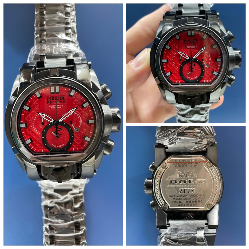 JAM TANGAN PRIA/COWOK INVICTA ZEUS BOLT DOUBLE TIME BLACK DIAL RED PREMIUM JAPAN AAA DIAMETER 53mm #