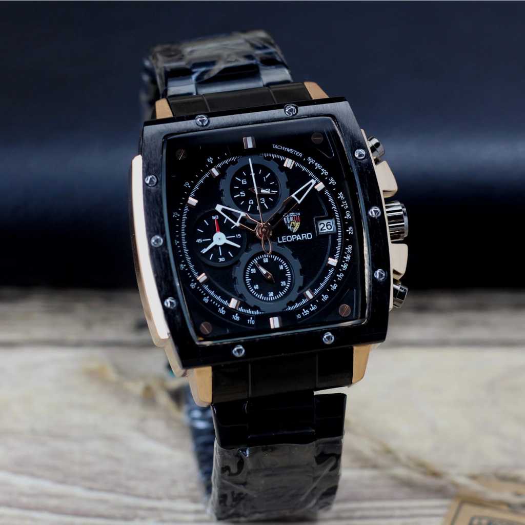 (BISA COD) JAM TANGAN PRIA LEOPARD 8829 ORIGINAL RANTAI STAINLESS TANGGAL AKTIF CHRONO AKTIF FREE BO