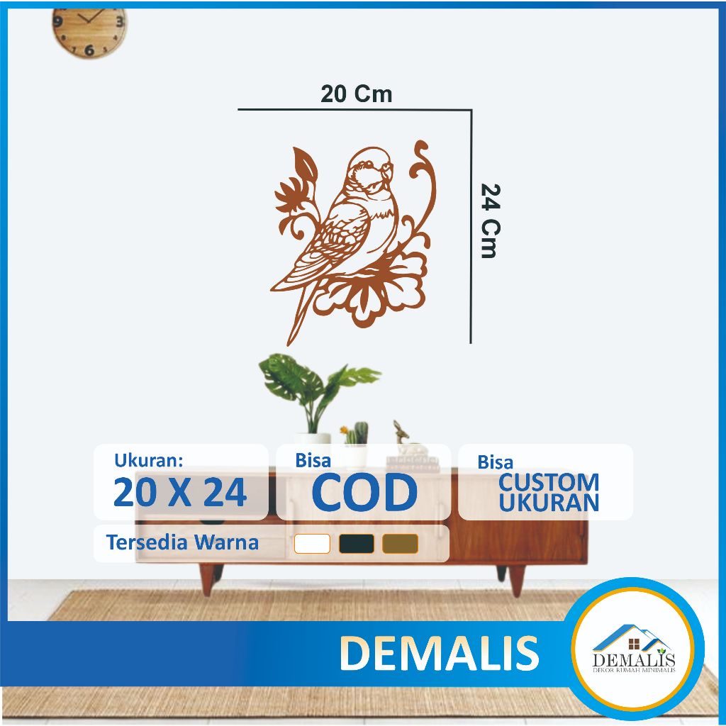 Hiasan Dinding Tempel Aesthetic Kayu Unik Mewah Motif Burung Kutilang Untuk Dekorasi Pajangan Ruang 