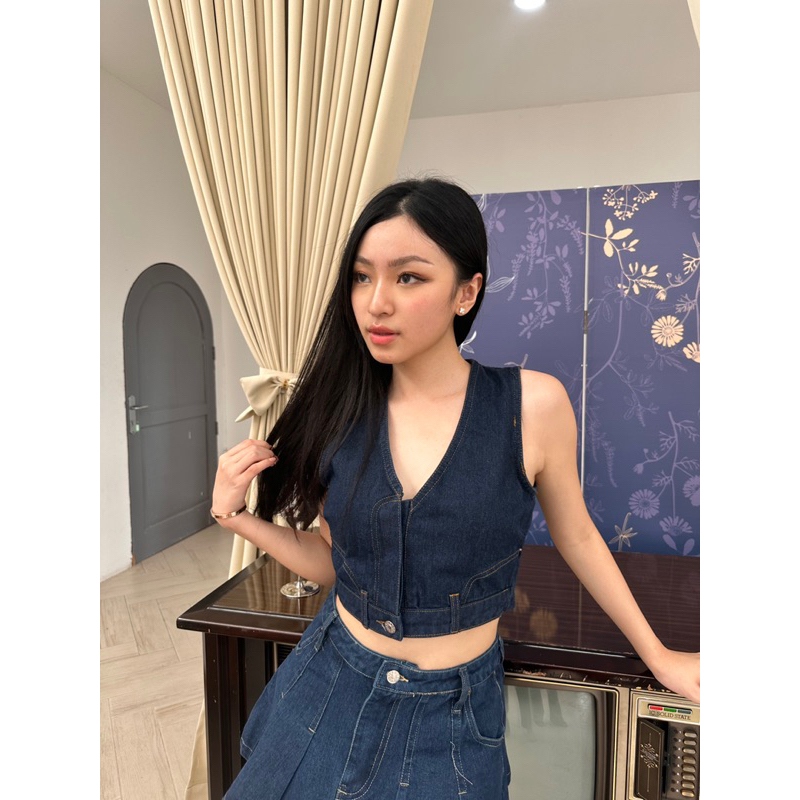 CISCA DENIM CROP TOP | atasan wanita | sleeveless denim crop top