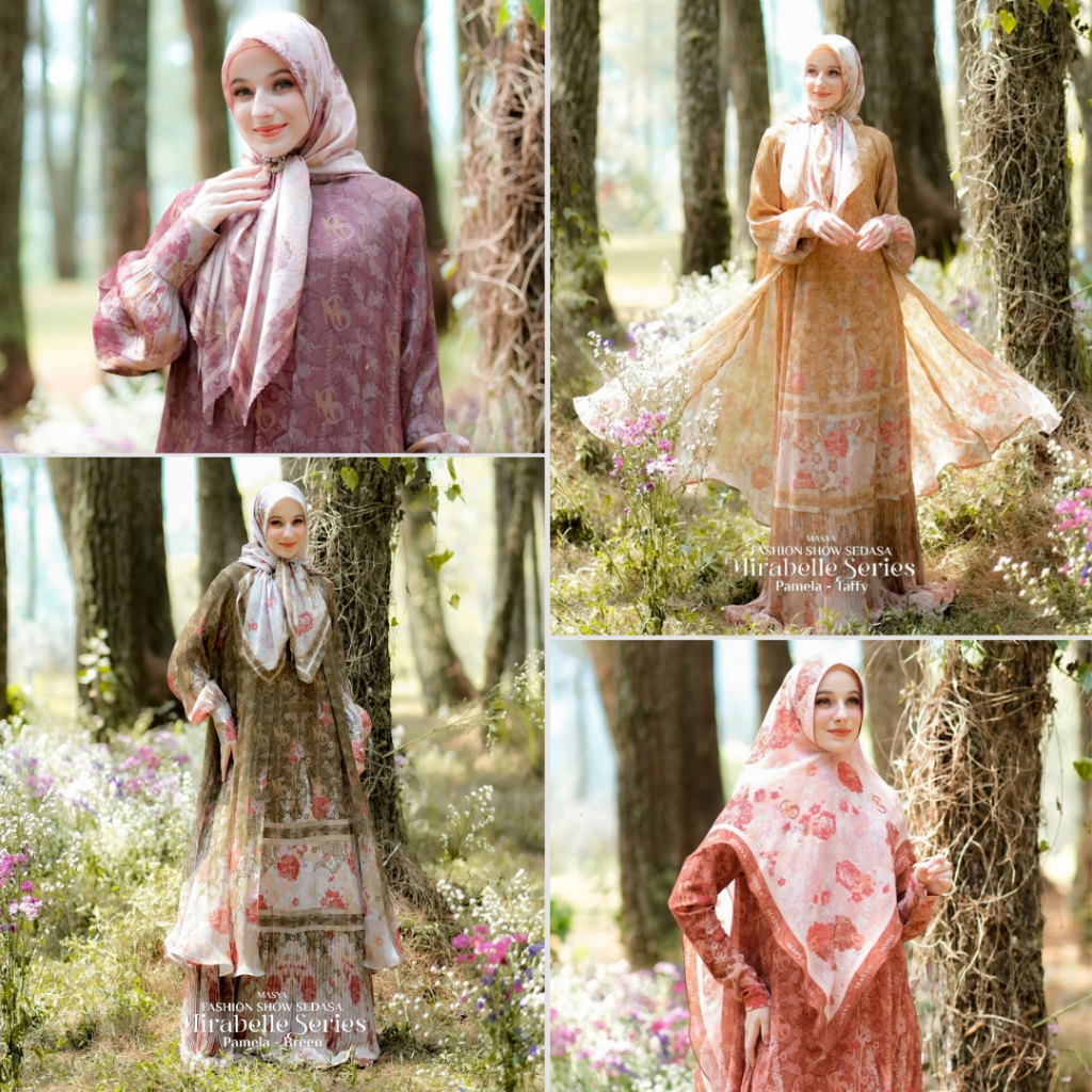 Set Gamis Dress Ceruty Babydoll Printing Premium Syari Branded Ungu - Merah Bata - Kuning - Purple -