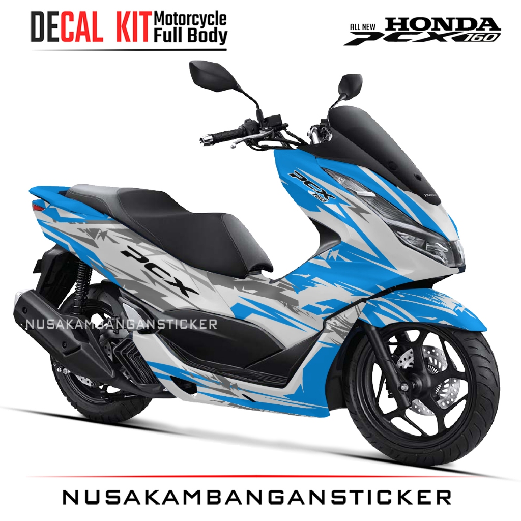 STICKER PCX 160 DESAIN POLYGON ABSTRAK BIRU PUTIH  RACING GRAPHIC DECAL